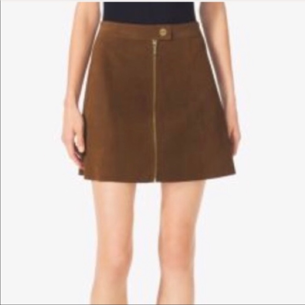 Michael Kors Brown Leather Suede Skirt